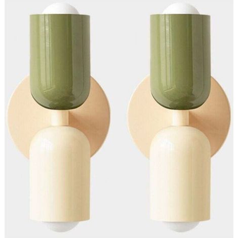 E27 Applique Murale Moderne Lampe Murale Interieur pour Chambre Maison Couloir Salon Couleur Crème+Vert 2 Pack