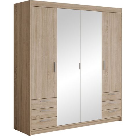 Armario Novduni 115, Roble Sonoma, 191x177x53cm, Puertas de armario: Con bisagras, Número de estantes: 0 (1/4)