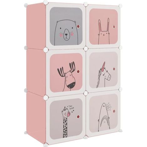 Casier enfant, 6 compartiments, en polypropylène rose (1/5)