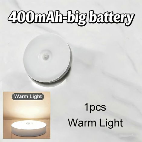 Aplique de pared con sensor de movimiento, luz nocturna LED recargable con batería de 400 mAh, luz cálida con encendido/apagado automático para dormitorio, cocina y pasillo, 1 unidad. (1/5)