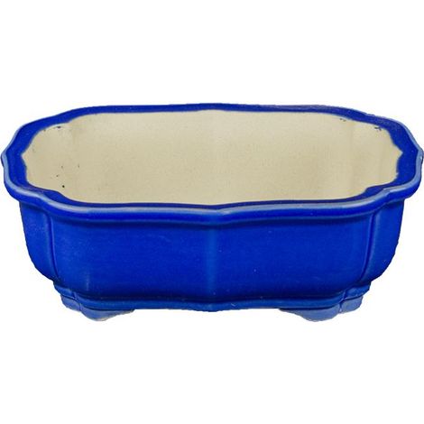 Vaso per bonsai ovale in gres smaltato blu 14x9,5x4,5 cm - A49