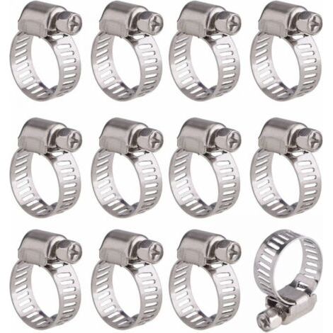 12 Pièces Collier de Serrage Tuyau Ajustable en Acier Inoxydable Tuyau Pinces Clips Fixation (9-16 mm) (1/5)