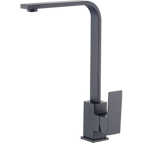 Mitigeur de cuisine, mitigeur de cuisine noir à tuyau plat avec eau chaude et froide rotative Robinet (1/5)