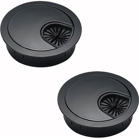Prensaestopas, 2 piezas, Tapas para orificios de cables, Plástico, Organizador de gestión de cables, sofá, ordenador, escritorio, 60 mm, Negro (1/5)