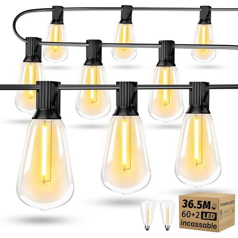 Guirlande Lumineuse Guinguette Exterieur 36.5M - ST38 120FT 60+2 LED Ampoules de Guirlandes Jardin Lumiere Exterieure Connectable IP54 Imperméable Guirlande Lumières Extérieur Terrasse Pergola Balcon (1/5)