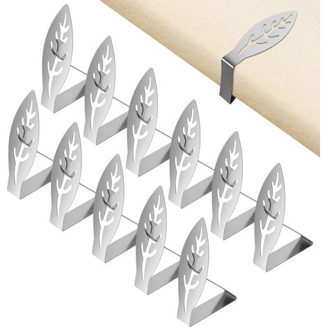 12 Pièces Pince Nappe Exterieur en Acier Inoxydable, Pinces à Nappe de Table Épaisses avec Design Feuille, Pinces de Table pour l'Intérieur et l'Extérieur, Jardin, Pique-Nique, Barbecue, Fête (1/5)