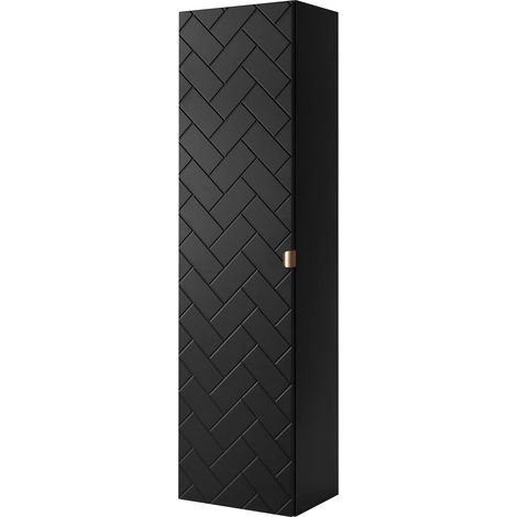 Mobiletto da bagno, Nero opaco, 35 x 136 x 27 cm, maniglie dorate
