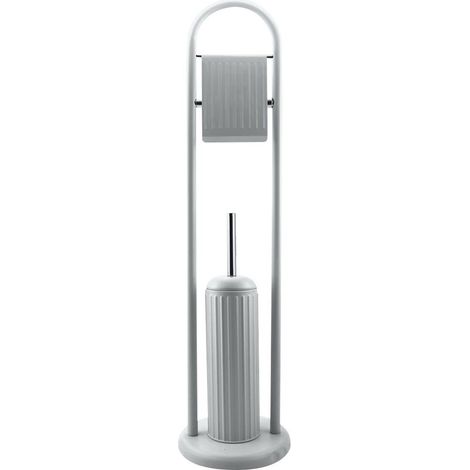 TRADE SHOP - Portarotolo Con Spazzolone Porta Scopino Bagno Linear In Metallo Grigio 22x81 Cm - (1/2)