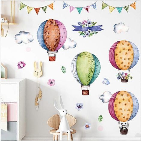 Sticker mural montgolfière dessin animé pour chambre d'enfant, chambre de bébé, décoration intérieure, 1 lot - 40 x 60 cm (1/5)