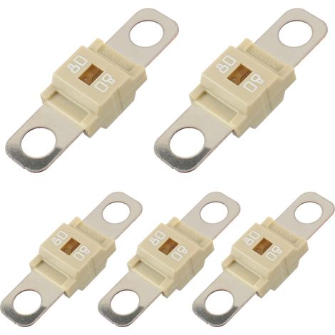 Fusible Midi à courant élévé Bolt-on Fusible 80A Amp Blanc pour voitures, camions, véhicules de construction, bus, caravanes (lot de 5 80A) (1/4)