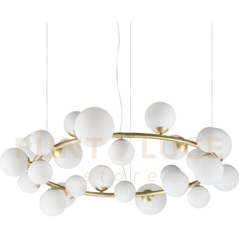 PERLAGE LAMPADARIO A SOSPENSIONE 25 LUCI ATTACCO G9 LAMPADINE INCLUSE IN VETRO BIANCO TONDO