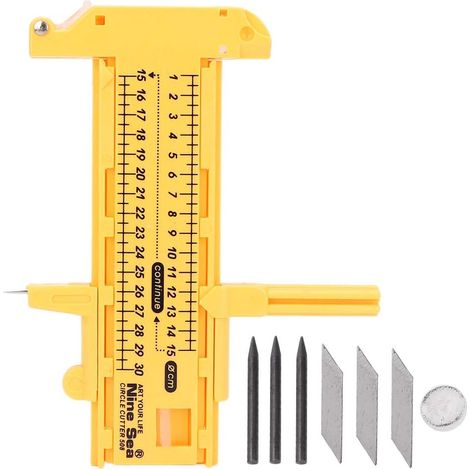 10-300mm Haute Qualité Jaune PVC Plastique Compas Réglable Cercle Cutter Outil De Coupe (1/4)