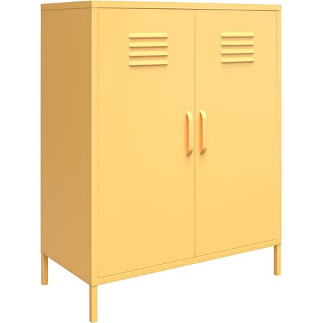 Armoire 2 portes en métal jaune – Rangement moderne pour salon ou chambre – Dimensions compactes – Style casier (1/5)