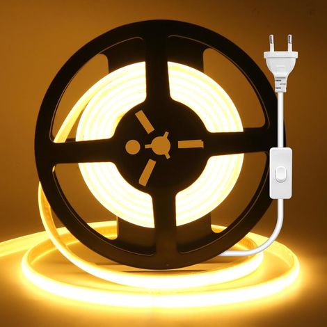 Bande Lumineuse LED COB, 240 LEDs/mètre, Néon Flex Découpable 220V avec Interrupteur, Ruban LED Éclairage Intérieur Extérieur (Blanc chaud (3000-3500K), 10M) (1/5)