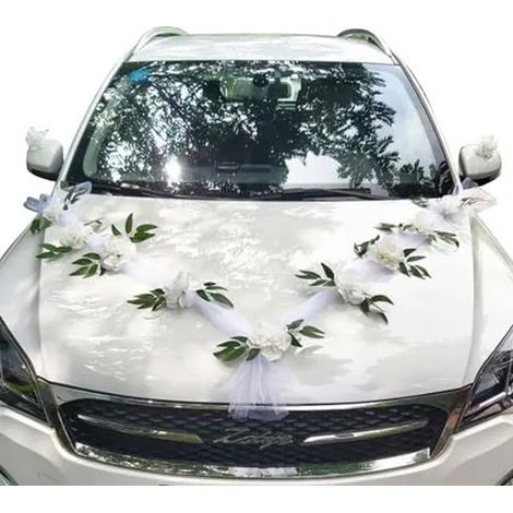 Kit Décoration Voiture Mariage, 1.6m Tulle, 11 Fleurs Artificielles, Accessoire Champêtre Romantique (1/5)