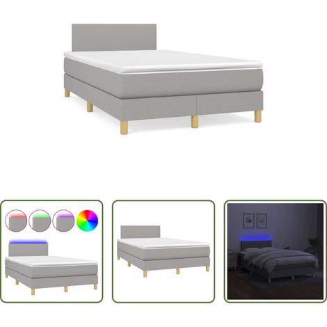 Sommier avec matelas - Sommier à lattes de lit matelas LED gris clair 120x190 cm tissu (1/5)