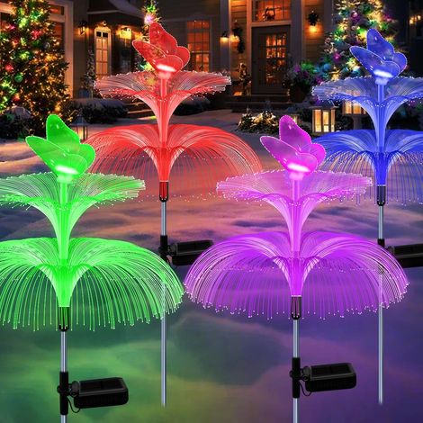 Lot de 4 guirlandes lumineuses solaires de Noël, étanches, en forme de papillon et à 7 couleurs changeantes. (1/5)
