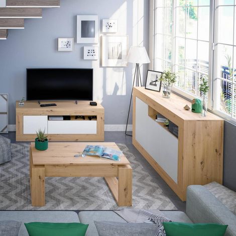 FRS – Table basse relevable chêne effet nœuds – Espace de rangement sous plateau – Dimensions 105x55x45/54 cm – Charnières métalliques haute résistance (1/10)