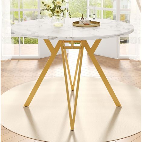Runder Esstisch 100 x 100 x 76 cm, MDF-Tischplatte in Marmoroptik, goldene Metallbeine HAVRYA (1/5)