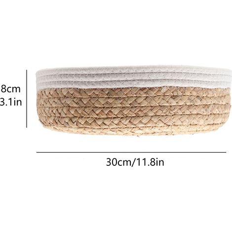 Panier de rangement tressé en paille blanc cassé 308cm, panier à fruits, panier de rangement de bureau pour salle de bain pour divers articles, collations, jouets et autres objets. (1/5)