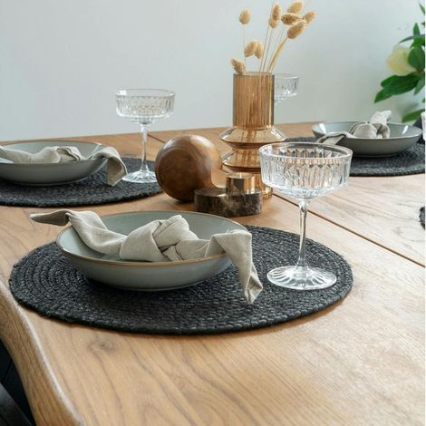 Set de table rond en jute tressée gris foncé (lot de 4) (1/3)