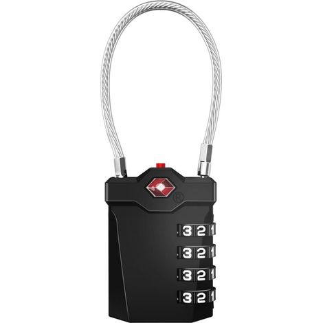 Lucchetto per bagagli, combinazione TSA a 4 cifre con allarme di apertura, lucchetto per armadietto con cavo per palestra (1 pz, nero)