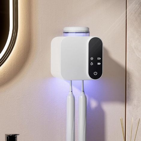 Blanc Porte brosse à dents électrique UV mural Fonction de stérilisation et de minuterie Fonction de séchage Pour enfants et adultes (1/5)
