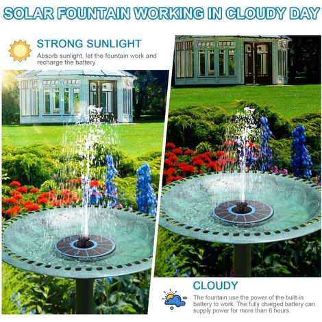 Fontaine Solaire Flottante 3.5W avec Batterie 2000mAh, Solaire Flottant Extérieur Fontaine Pompe Bassin Solaire avec 8 Buses & 4 Tiges Fixes, pour Bain d'oiseaux, Piscine, Jardin Fontaine