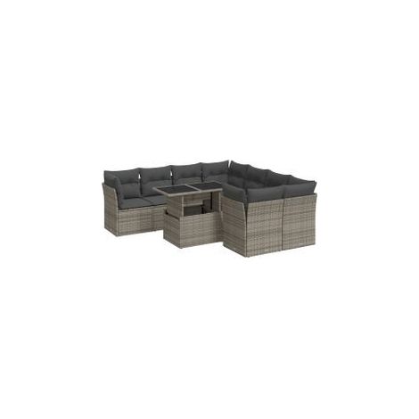Salon de jardin 9 pcs avec coussins gris résine tressée (1/5)