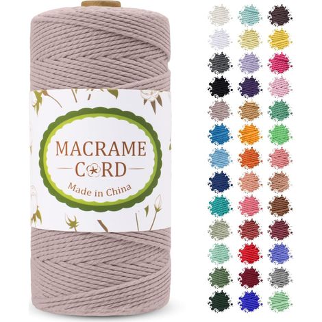 Corde Macramé 2mm x 200m, Fil Macramé Ficelle Coton Naturel, Cordon pour Cintres de Plantes, Bricolage, Tentures Murales, Jardinage, Décoration Bohème (Chanvre Gris) (1/5)