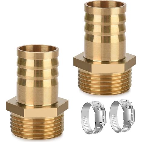 Lot de 2 Raccord de Tuyau en Laiton 1 Pouces, Raccord Tuyau en Laiton Filetage Extérieur de 32 mm avec 2 Colliers de Serrage Adaptateur de Ligne de Tuyau pour Raccord Tuyau d'Arrosage (1/5)