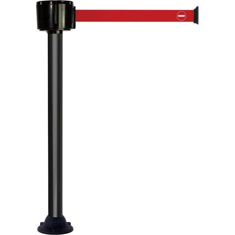 Poteau alu noir à sangle grande longueur rouge + sens interdit 12m x 50mm sur socle fixe - 2810340