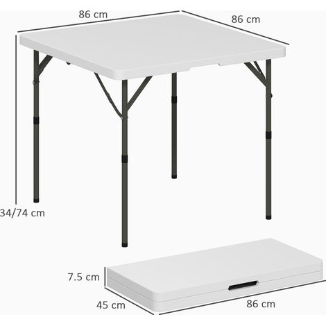 Table de camping pliante réglable en hauteur (PEHD et métal), 86 x 86 x 74 cm, blanche (1/5)