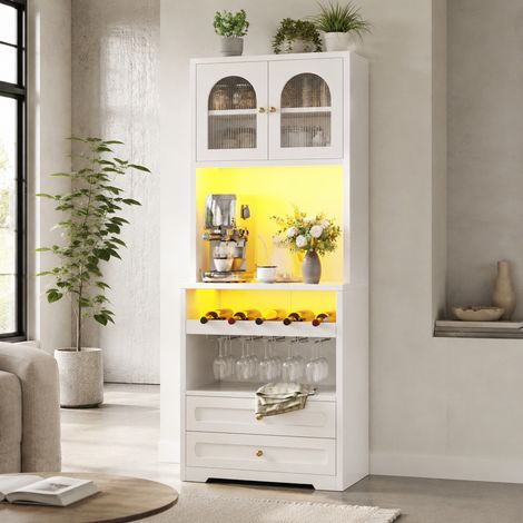 Credenza alta con ante in vetro arcuate, LED App, USB, bianco DESVIAE (1/5)