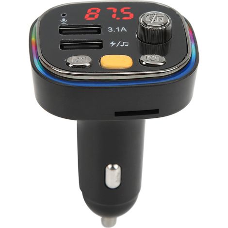 Transmetteur FM Bluetooth, lecteur de musique, double USB, chargeur rapide, appel mains libres, rétroéclairage couleur LED, pour voiture (1/5)