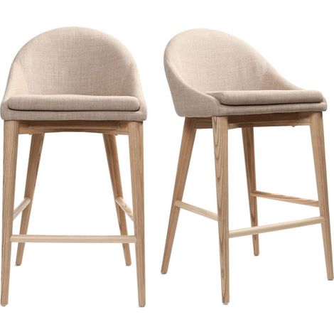 Sgabelli d bar scandinavi in tessuto beige e massello di frassino H66 cm (set di 2) DALIA