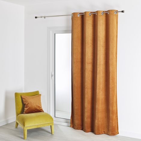Rideau en velours feutré uni Tabac 135x260 cm (1/4)