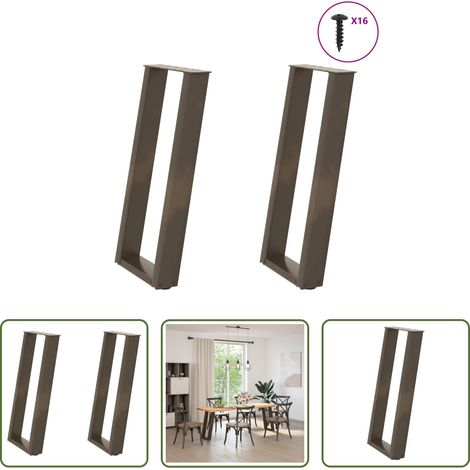 vidaXL Pieds de table console en U, 2 pièces, acier naturel, 38 x (72-73) cm (1/5)