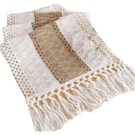 Nappe en coton et lin tressés avec des pompons noués-- (1/5)