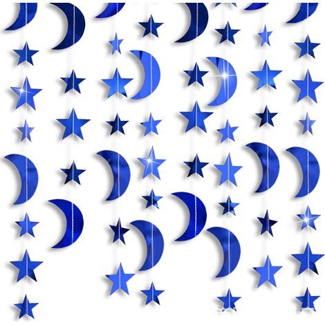 Guirlande Lune Et Étoile - Décoration Murale Suspendue Pour Fêtes Islamiques - 2 Sets (2 m + 4 m) - Papier Métallisé Double Face (1/5)