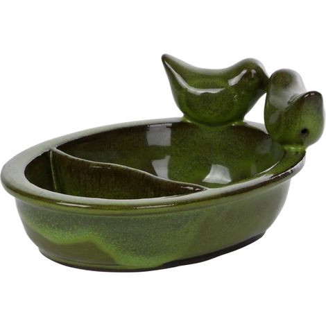 Mangiatoia per uccelli in ceramica per acqua e semi, verde (1/5)