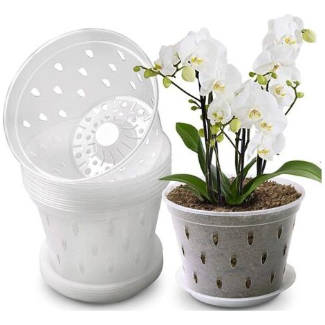 Orchideentöpfe aus Kunststoff, 12,7 cm (5 Zoll), ohne Untersetzer, transparente Orchideen-Pflanztöpfe, Pflanzenwurzelkontroll-Netztöpfe mit Löchern, 10 Stück (1/4)