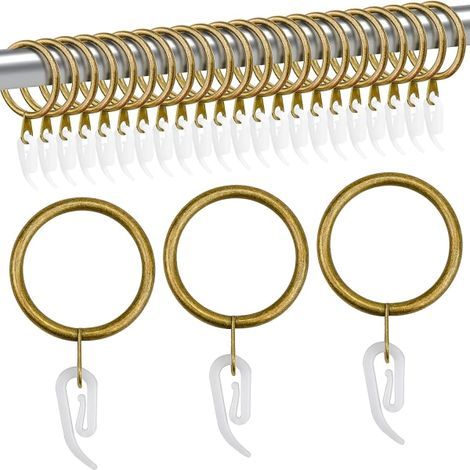 HONORNIC - 24 anneaux et crochets de rideaux en métal (laiton et acier inoxydable), diamètre intérieur 30 mm.