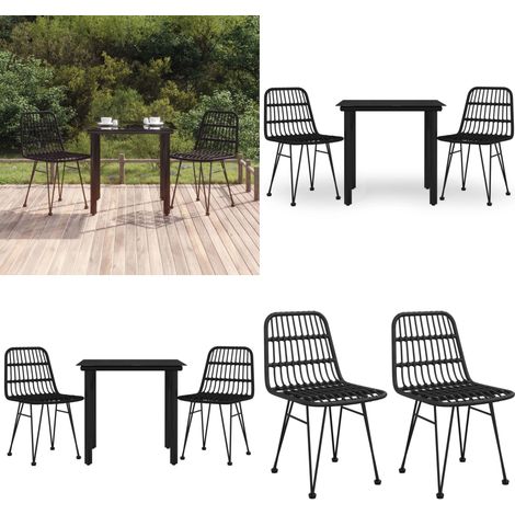 3-tlg. Garten-Essgruppe Schwarz Poly Rattan - Gartenmöbel - Gartenstuhl (1/5)