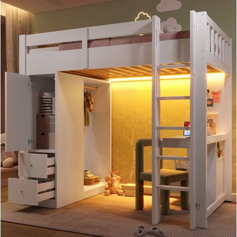 Bett Hochbett Stauraum 90x200 mit Schreibtisch OKMYHOME (1/5)