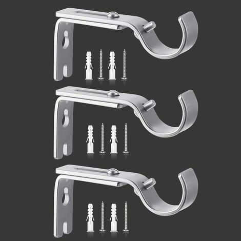3 Pcs Argent Support de Tringle à Rideau Réglable, Supports Murale Réglables,Support pour Tringle à Rideau,Compatible avec les tringles à rideau d'un diamètre maximal de 20mm 25mm (1/5)