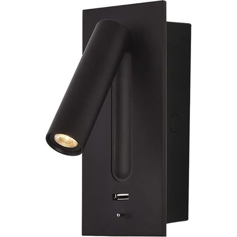 LED Lampe de Chevet Interrupteur Caché Lampe de Chevet, Type C Lampe de Chevet Encastrée Applique Murale Lampe de Lecture, Rotatif à 350° Pliable à 90°, 3W Lumière Chaude 3000K, couleur noir (1/5)