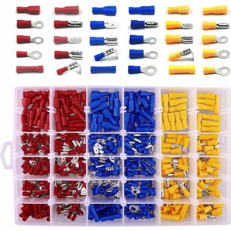 Kit de 480 cosses électriques pour voiture – Inserts en cuivre étamé – Résistantes aux vibrations – Compatibles avec pinces à sertir (1/4)