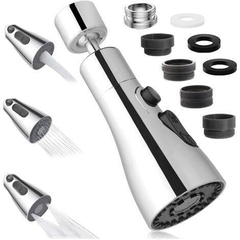 360° Swivel Faucet Aerator, Kitchen Faucet Nozzle with 3 Modes, Water Saving Faucet Sprayer, Bathroom Faucet Head Extension Adapter (Silver) (1/5)