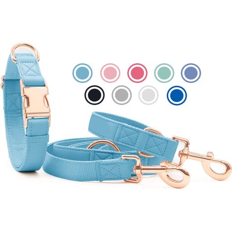Collier et Laisse en Cuir Souple pour Chien (2 m) - Laisse pour Chien Réglable en 3 Voies avec Collier, Boucle en Métal Or Rose Élégante et Laisse en Nylon pour Chiots Petits Moyens Grands Chiens Rose (1/5)
